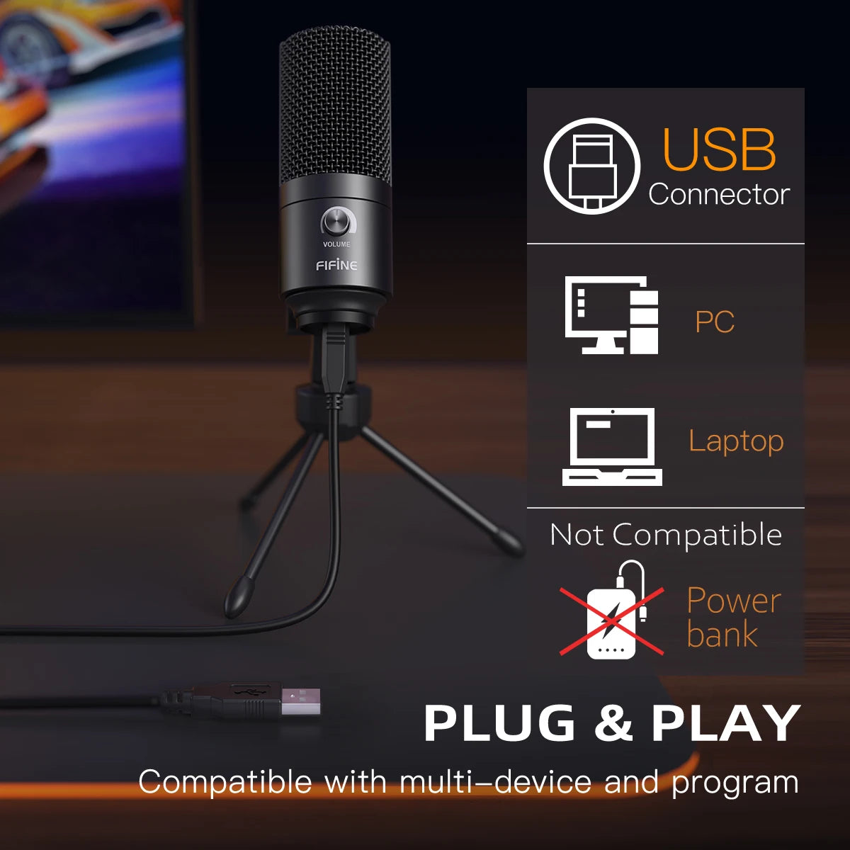 USB Condenser Microphone with Gain Knob,Metal Recording Mic for Home Studio,Podcasting,Voice-Over,Laptop,Windows -K669