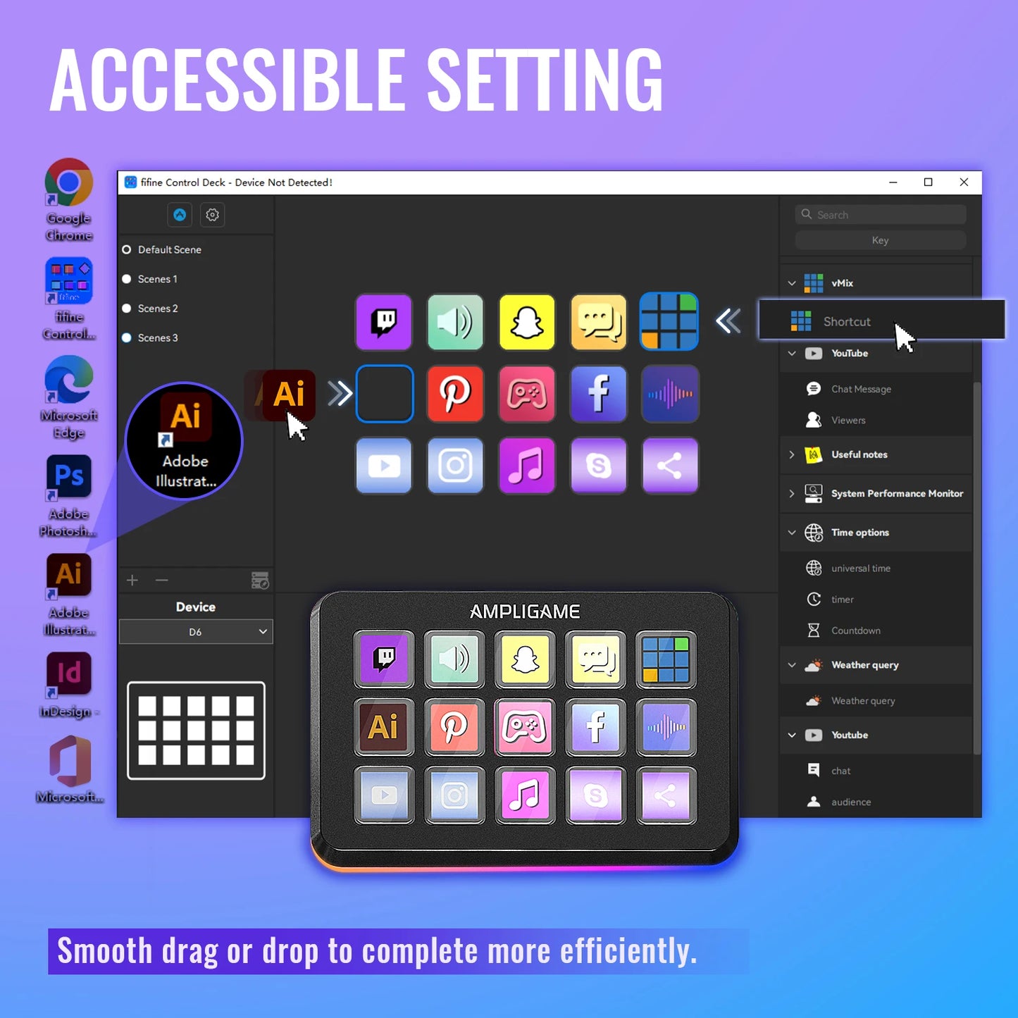 D6 Mini Keyboard with 15 Customizable Macro Buttons, Trigger Actions via App, Custom Macros for Obs/Twitch/Youtube/Vk