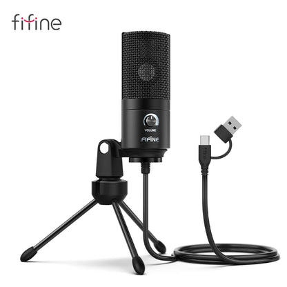 USB Condenser Microphone with Gain Knob,Metal Recording Mic for Home Studio,Podcasting,Voice-Over,Laptop,Windows -K669