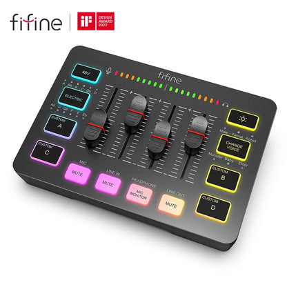 Gaming Audio Mixer,Streaming 4-Channel RGB Mixer with XLR Microphone Interface,For Game Voice,Podcast,Ampligame SC3