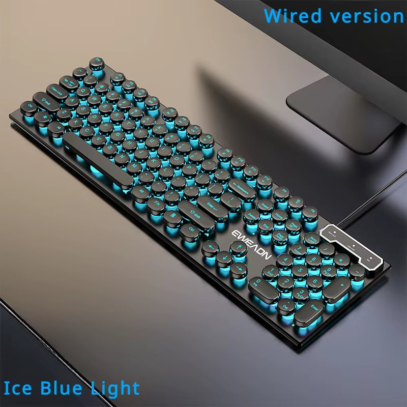Retro round Punk Mechanical Feel Keyboard Blue Black Switch 104 Keys Usb Wired Gaming Keyboards Rgb Backlit for Pc Laptop Gamers