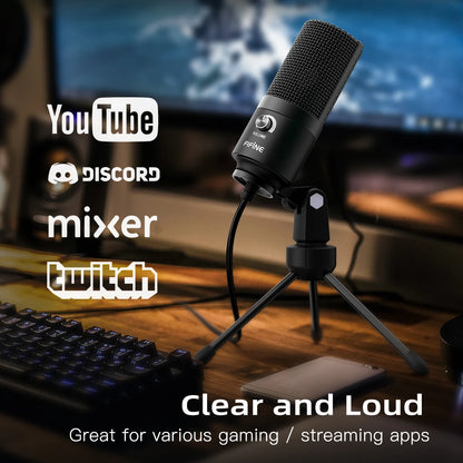 USB Condenser Microphone with Gain Knob,Metal Recording Mic for Home Studio,Podcasting,Voice-Over,Laptop,Windows -K669