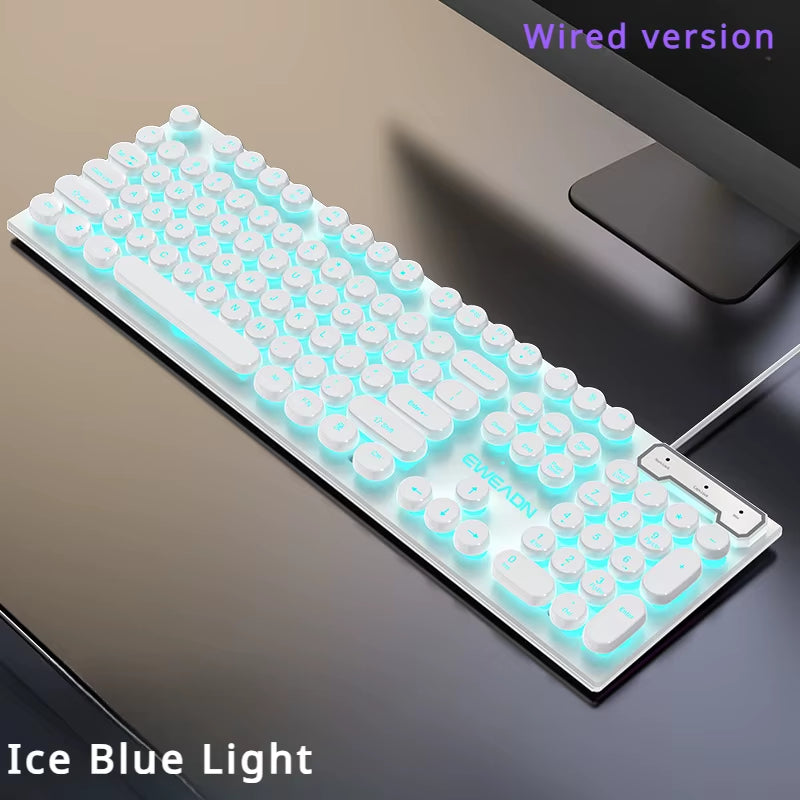 Retro round Punk Mechanical Feel Keyboard Blue Black Switch 104 Keys Usb Wired Gaming Keyboards Rgb Backlit for Pc Laptop Gamers