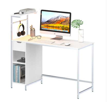48 Inch LED Computer Gaming Desk with Drawer, Home Office PC Table with Storage Shelf in White