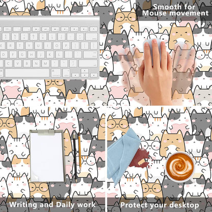 Kawaii Cute Cats Desk Mat,Cartoon Animals Extended Gaming Mouse Pad,Large Non-Slip Rubber Base Mousepad with Stitched Edges,Waterproof Mouse Mat Desk Pad for Office Game Home 35.4X15.75 In