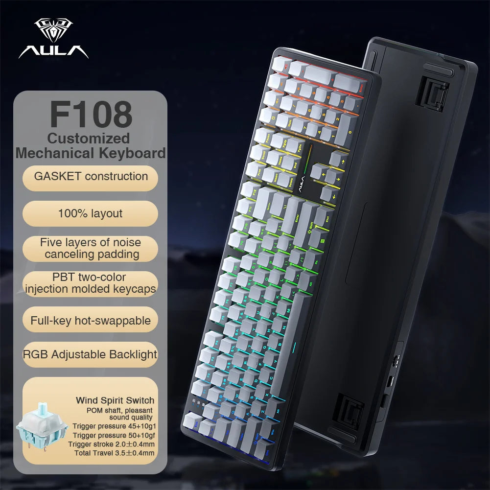 F108 Keyboard 100% Layout 1K Polling Rate Mechanical Gaming Keyboard Hot Swappable Linear Switch with Macro Software