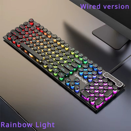 Retro round Punk Mechanical Feel Keyboard Blue Black Switch 104 Keys Usb Wired Gaming Keyboards Rgb Backlit for Pc Laptop Gamers