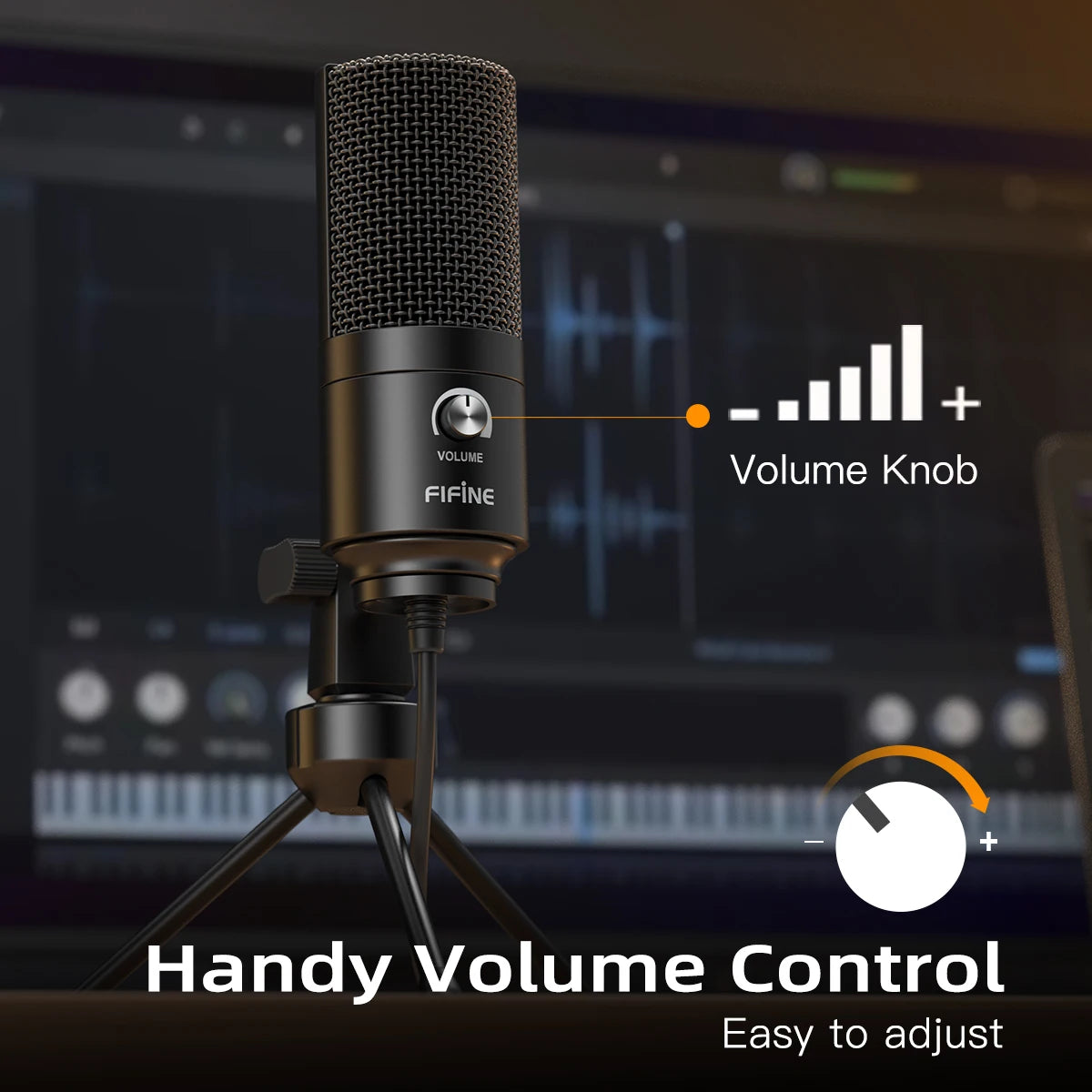 USB Condenser Microphone with Gain Knob,Metal Recording Mic for Home Studio,Podcasting,Voice-Over,Laptop,Windows -K669