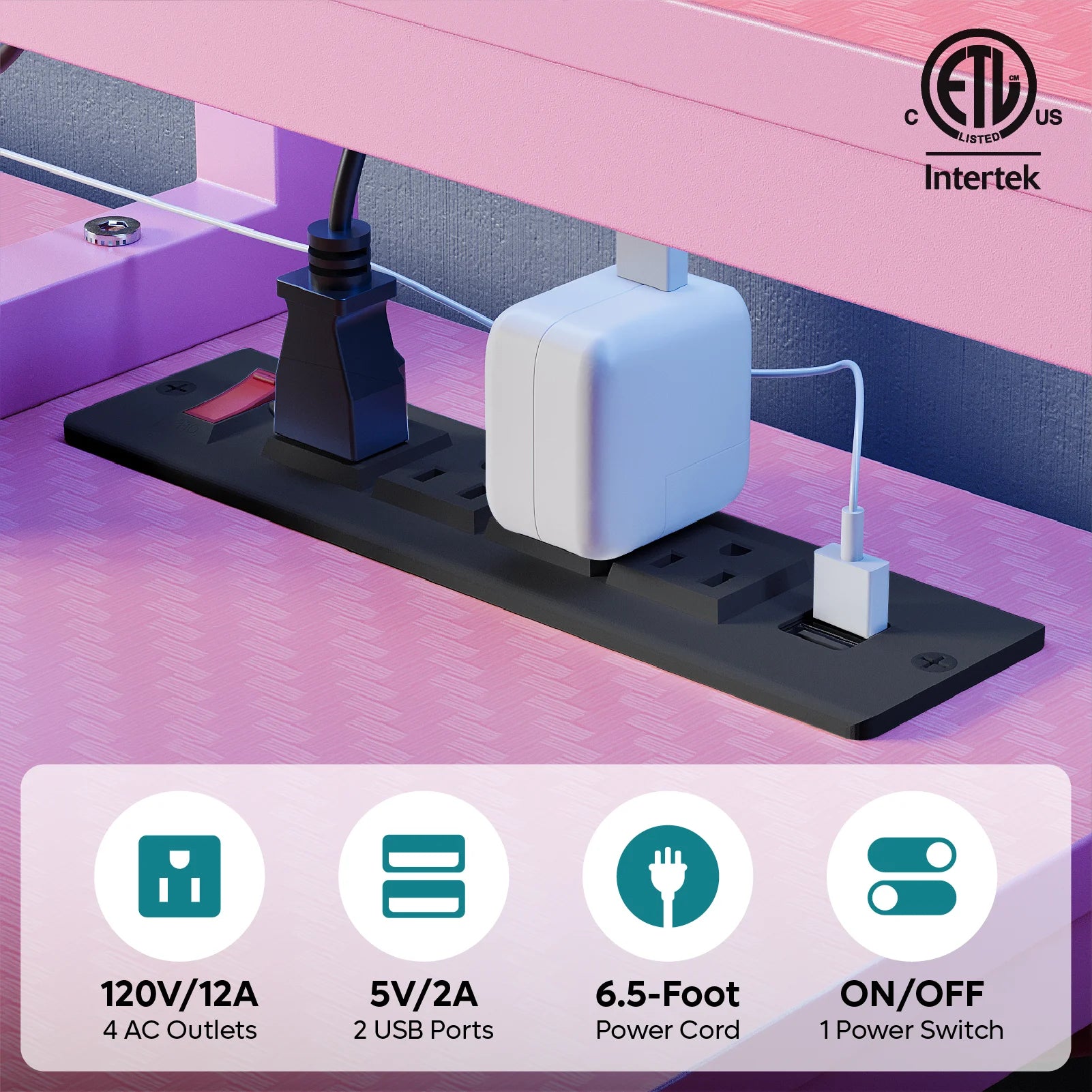 71 Inch L-Shaped Gaming Desk with Power Outlets LED Computer Office Table with Monitor Stand & Storage Shelf in Carbon Fiber Pink