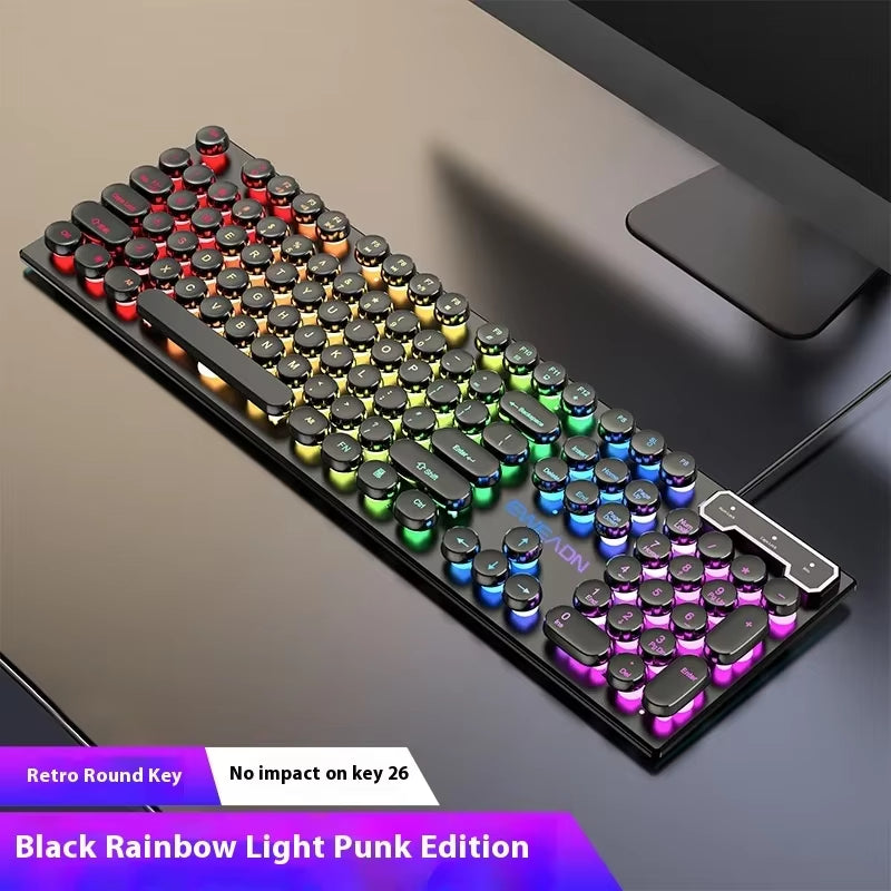 Retro round Punk Mechanical Feel Keyboard Blue Black Switch 104 Keys Usb Wired Gaming Keyboards Rgb Backlit for Pc Laptop Gamers