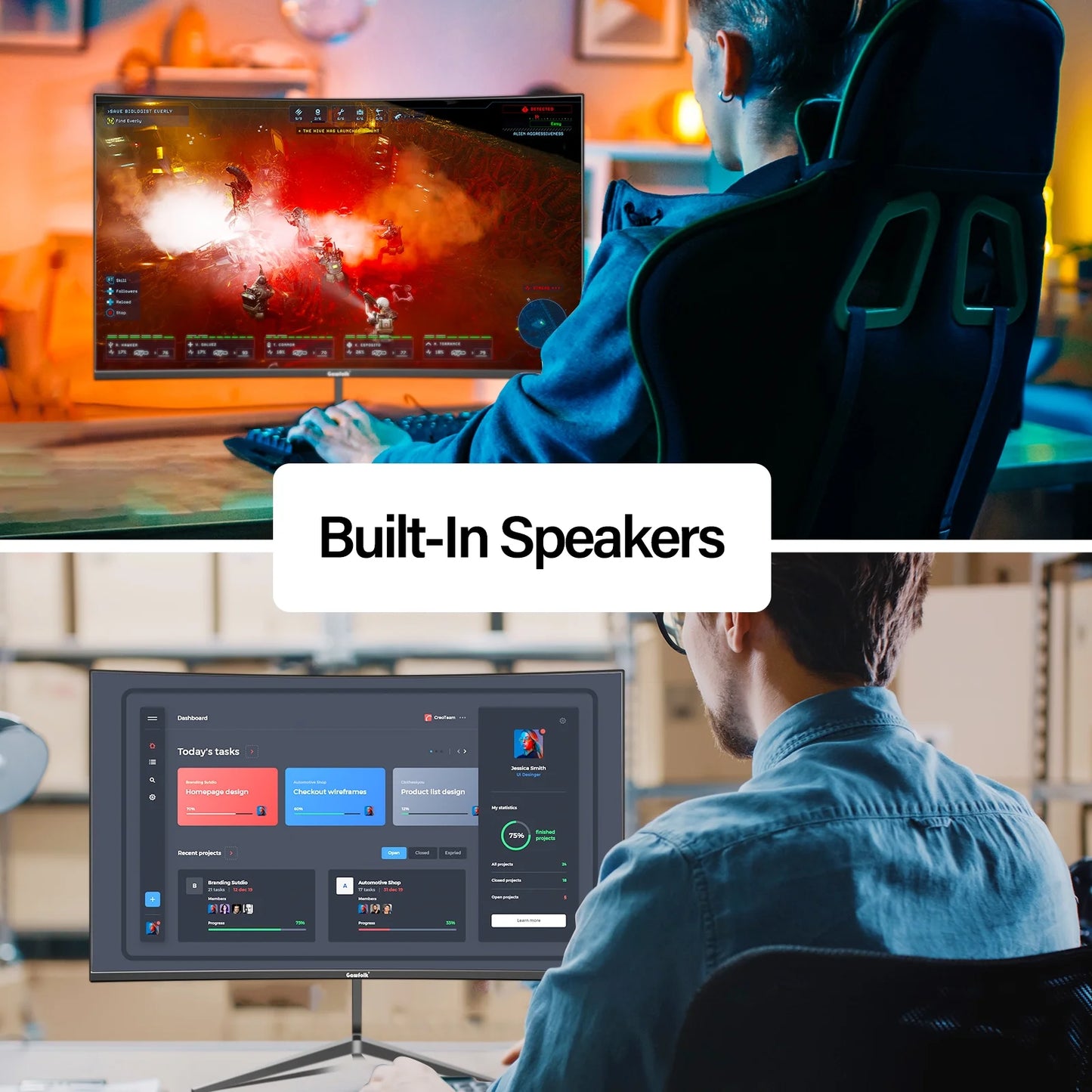 24-Inch Curved Gaming Monitor 100Hz Full HD 1080P Built-In Speakers Tilt Adjustable