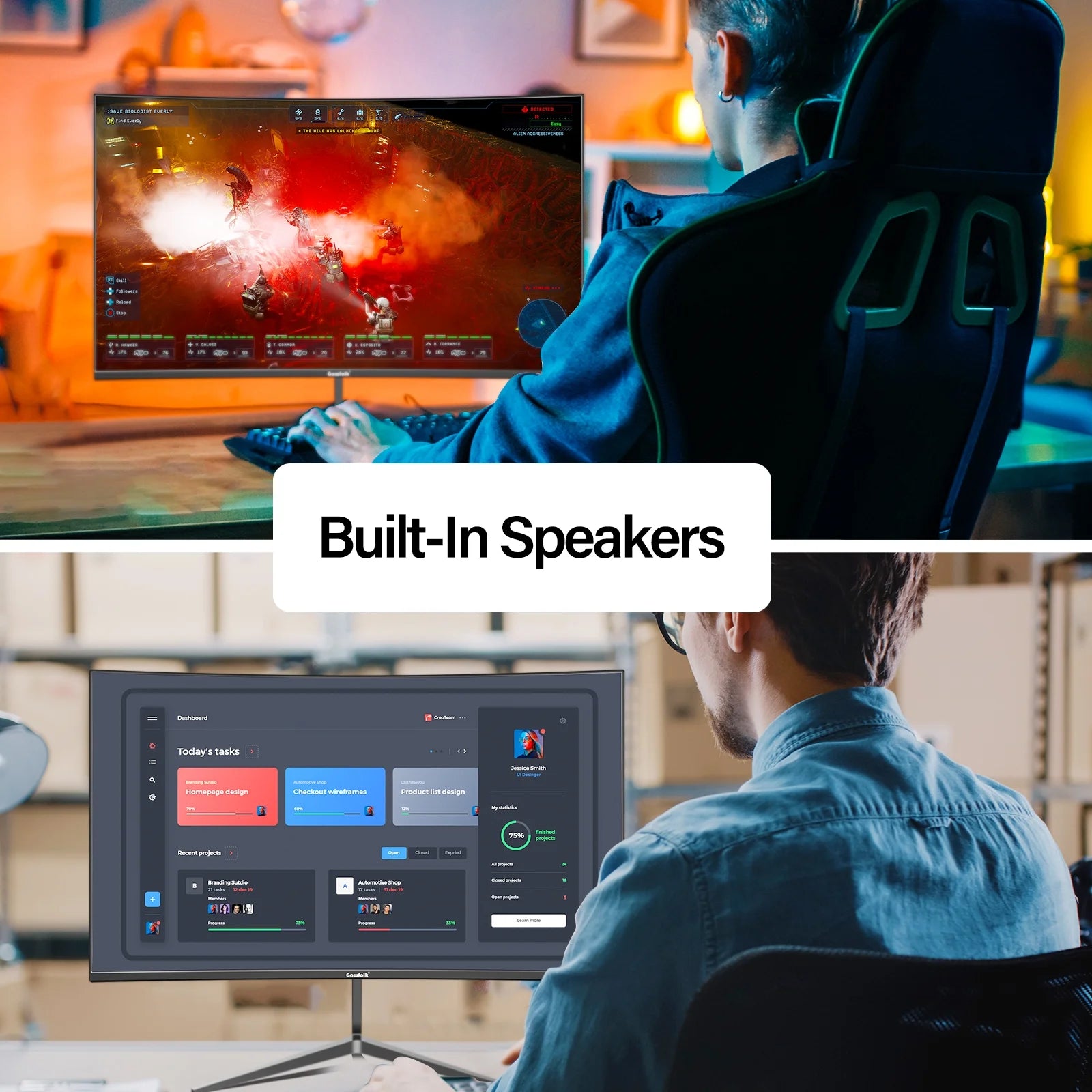 24-Inch Curved Gaming Monitor 100Hz Full HD 1080P Built-In Speakers Tilt Adjustable
