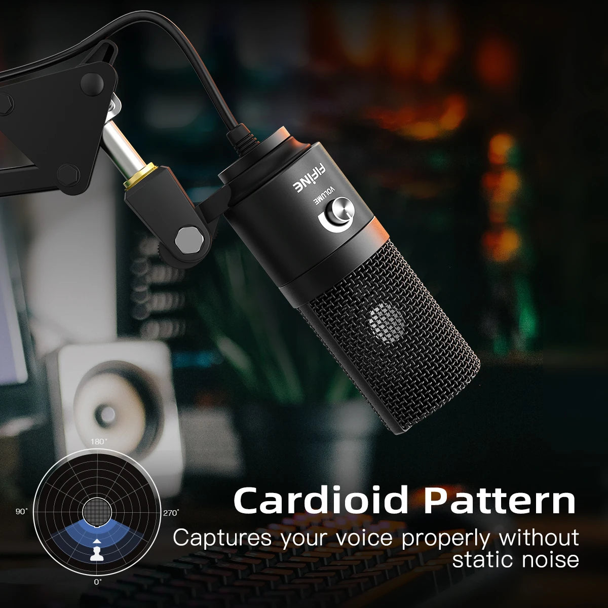 USB Condenser Microphone with Gain Knob,Metal Recording Mic for Home Studio,Podcasting,Voice-Over,Laptop,Windows -K669
