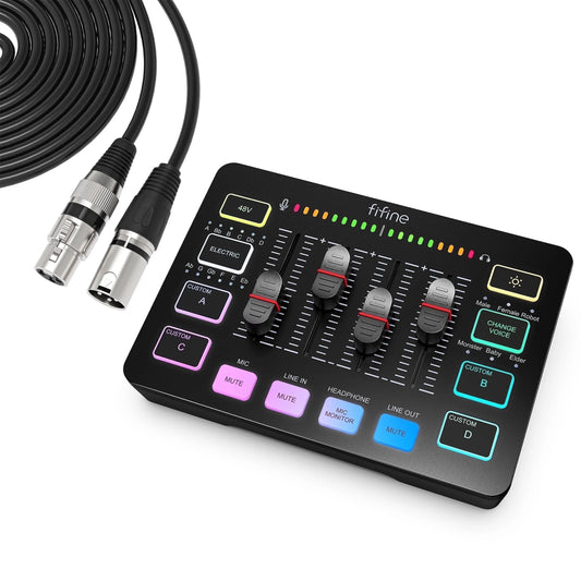 SC3 Gaming Audio Mixer, 4 Channels Audio Interface with Xlr/6.35Mm/3.5Mm Inputs, RGB, Monitor, 48V Power, Mute Button for Streaming, Podcast