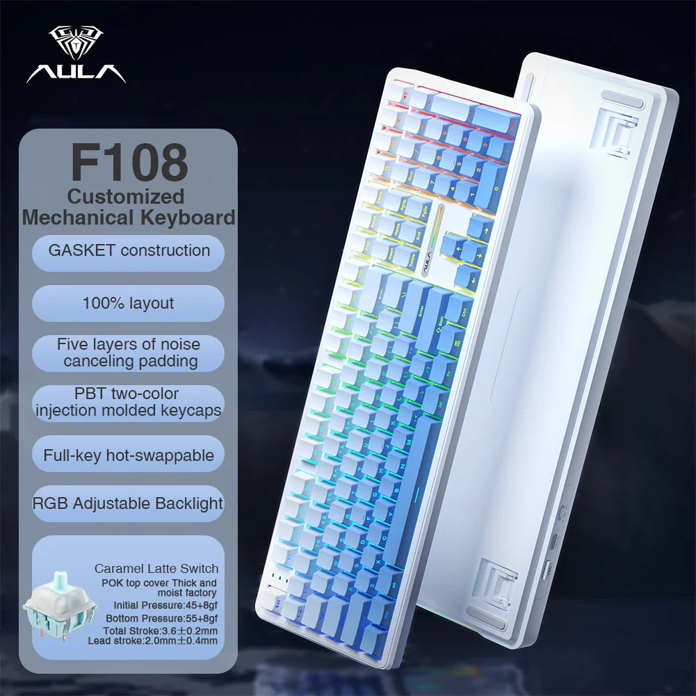 F108 Keyboard 100% Layout 1K Polling Rate Mechanical Gaming Keyboard Hot Swappable Linear Switch with Macro Software