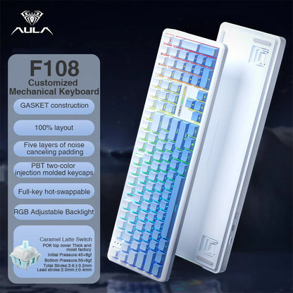 F108 Keyboard 100% Layout 1K Polling Rate Mechanical Gaming Keyboard Hot Swappable Linear Switch with Macro Software