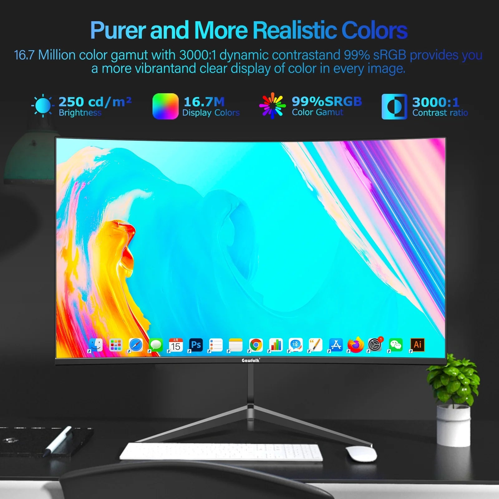 24-Inch Curved Gaming Monitor 100Hz Full HD 1080P Built-In Speakers Tilt Adjustable