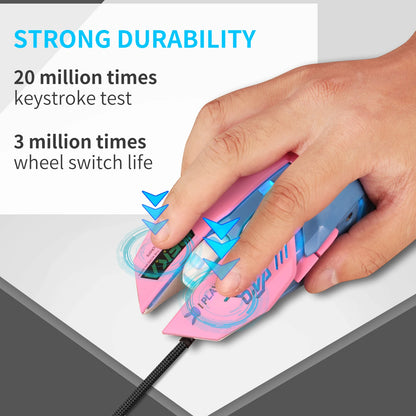 2400DPI Gaming Mouse Color Backlit Silent Mouse USB Wired Gaming Mouse Pink Computer Professional for Lol Data Laptop
