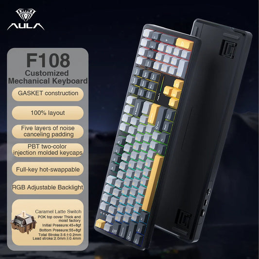 F108 Keyboard 100% Layout 1K Polling Rate Mechanical Gaming Keyboard Hot Swappable Linear Switch with Macro Software