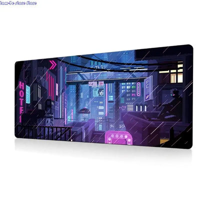 D0UA Anime Gaming Mouse Pad City Extended Large Desk Mat Big Mouse Pad Nonslip Rubber Base Stitched Edged Long Desk Pad