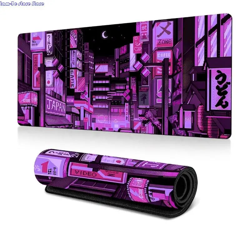 D0UA Anime Gaming Mouse Pad City Extended Large Desk Mat Big Mouse Pad Nonslip Rubber Base Stitched Edged Long Desk Pad