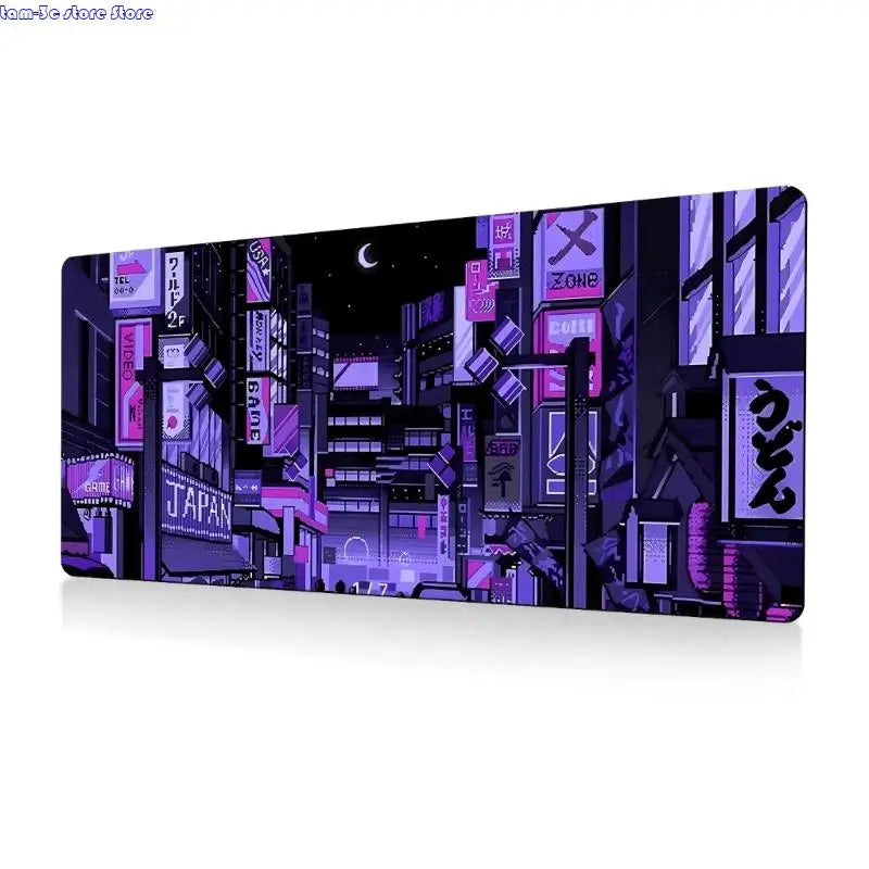 D0UA Anime Gaming Mouse Pad City Extended Large Desk Mat Big Mouse Pad Nonslip Rubber Base Stitched Edged Long Desk Pad