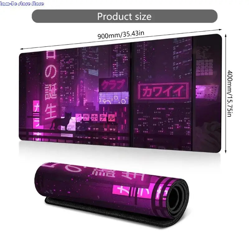 D0UA Anime Gaming Mouse Pad City Extended Large Desk Mat Big Mouse Pad Nonslip Rubber Base Stitched Edged Long Desk Pad