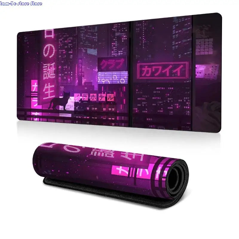 D0UA Anime Gaming Mouse Pad City Extended Large Desk Mat Big Mouse Pad Nonslip Rubber Base Stitched Edged Long Desk Pad
