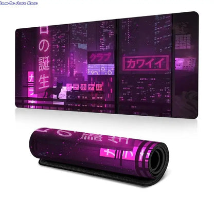 D0UA Anime Gaming Mouse Pad City Extended Large Desk Mat Big Mouse Pad Nonslip Rubber Base Stitched Edged Long Desk Pad