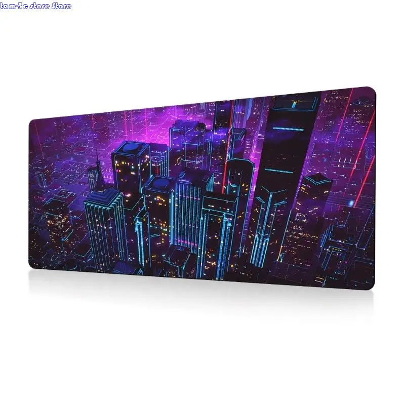 D0UA Anime Gaming Mouse Pad City Extended Large Desk Mat Big Mouse Pad Nonslip Rubber Base Stitched Edged Long Desk Pad