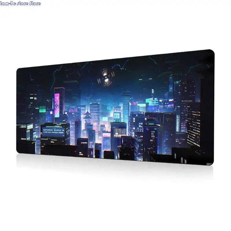 D0UA Anime Gaming Mouse Pad City Extended Large Desk Mat Big Mouse Pad Nonslip Rubber Base Stitched Edged Long Desk Pad
