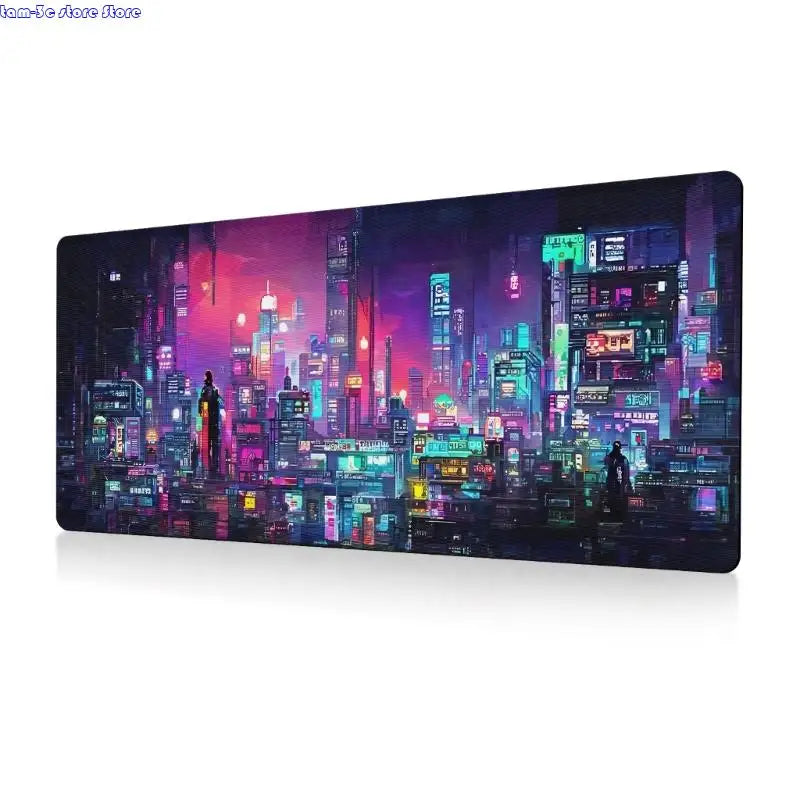 D0UA Anime Gaming Mouse Pad City Extended Large Desk Mat Big Mouse Pad Nonslip Rubber Base Stitched Edged Long Desk Pad