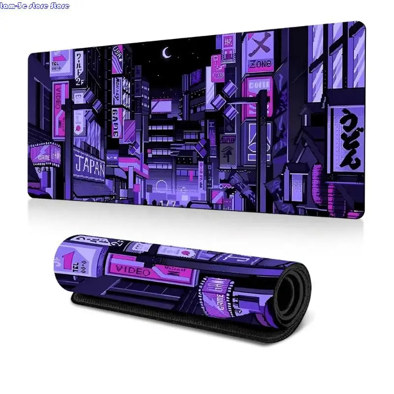 D0UA Anime Gaming Mouse Pad City Extended Large Desk Mat Big Mouse Pad Nonslip Rubber Base Stitched Edged Long Desk Pad