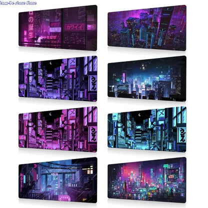 D0UA Anime Gaming Mouse Pad City Extended Large Desk Mat Big Mouse Pad Nonslip Rubber Base Stitched Edged Long Desk Pad