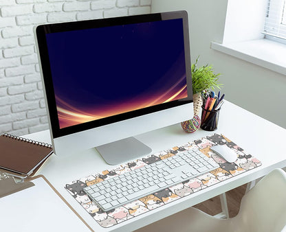 Kawaii Cute Cats Desk Mat,Cartoon Animals Extended Gaming Mouse Pad,Large Non-Slip Rubber Base Mousepad with Stitched Edges,Waterproof Mouse Mat Desk Pad for Office Game Home 35.4X15.75 In