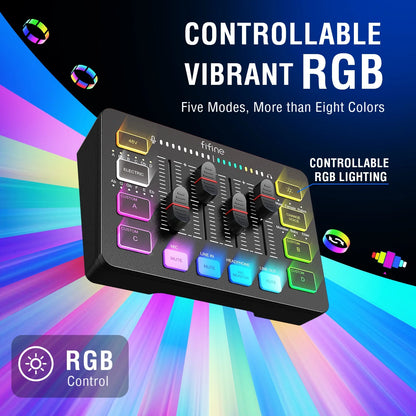 SC3 Gaming Audio Mixer, 4 Channels Audio Interface with Xlr/6.35Mm/3.5Mm Inputs, RGB, Monitor, 48V Power, Mute Button for Streaming, Podcast