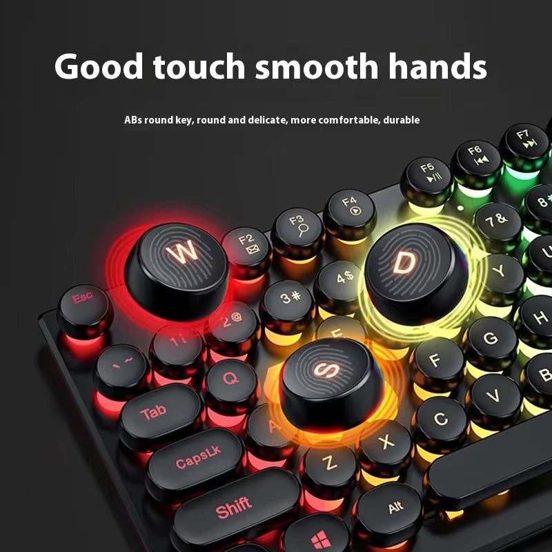 Retro round Punk Mechanical Feel Keyboard Blue Black Switch 104 Keys Usb Wired Gaming Keyboards Rgb Backlit for Pc Laptop Gamers