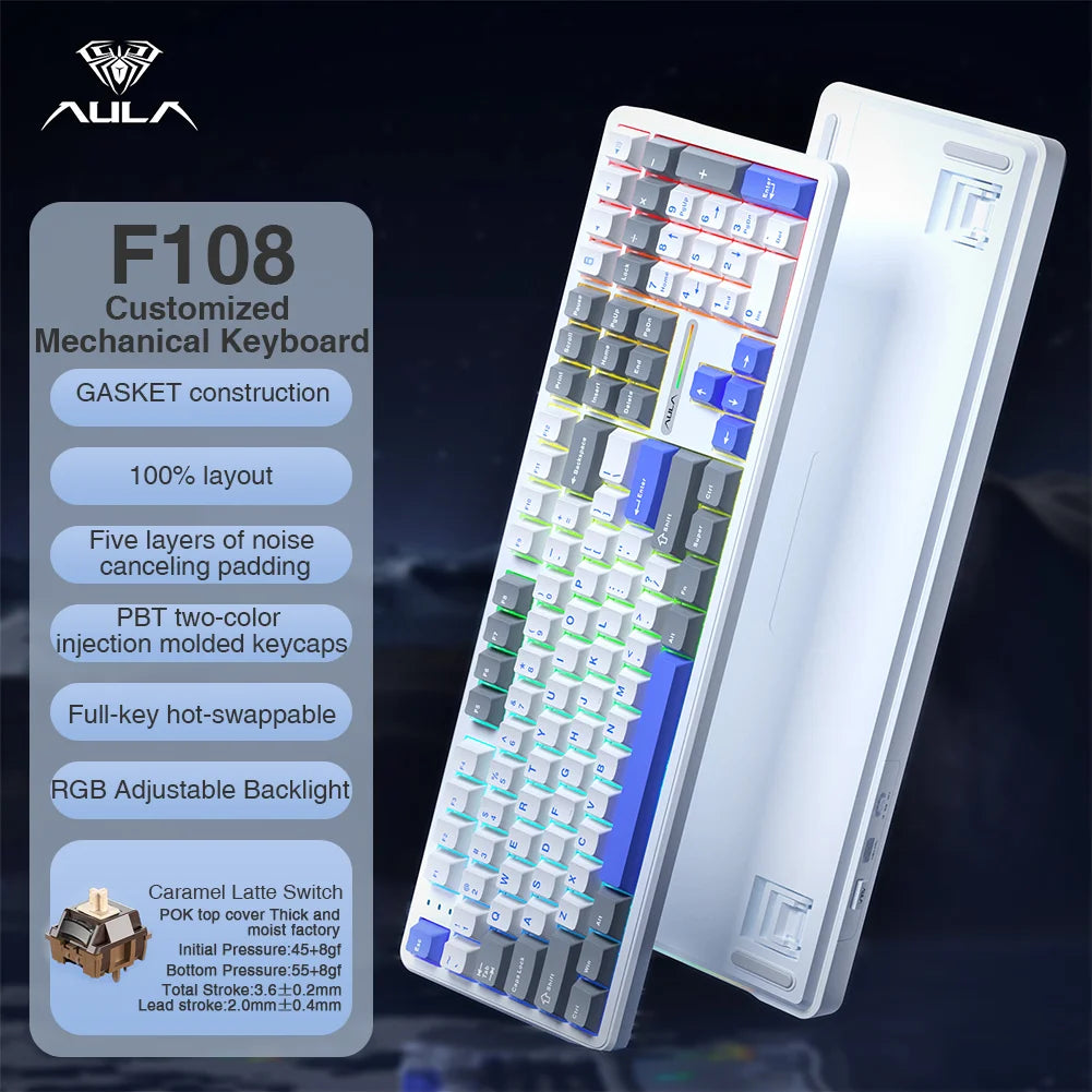 F108 Keyboard 100% Layout 1K Polling Rate Mechanical Gaming Keyboard Hot Swappable Linear Switch with Macro Software