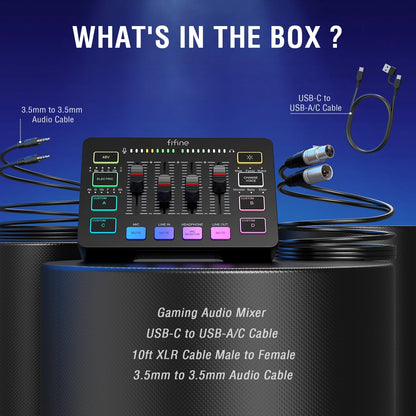 SC3 Gaming Audio Mixer, 4 Channels Audio Interface with Xlr/6.35Mm/3.5Mm Inputs, RGB, Monitor, 48V Power, Mute Button for Streaming, Podcast