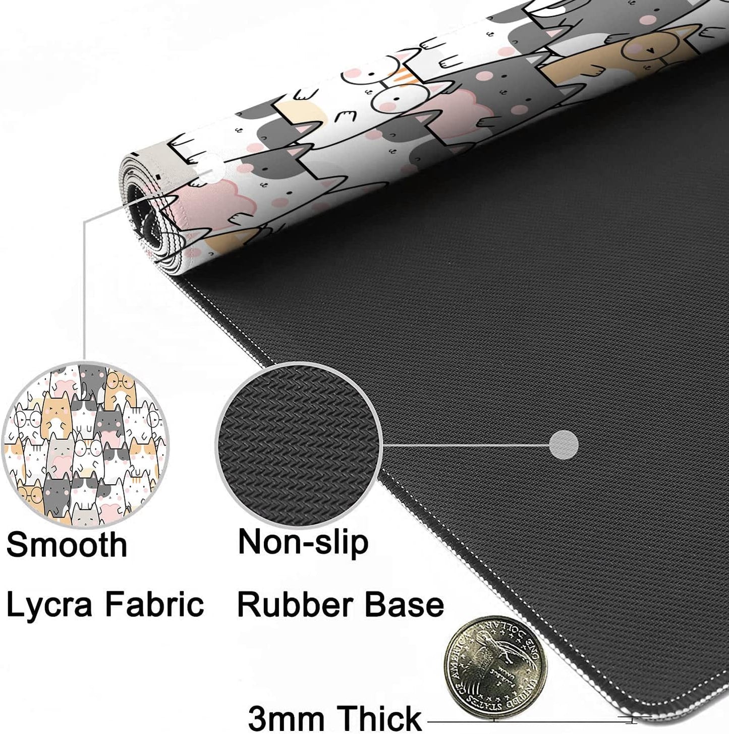 Kawaii Cute Cats Desk Mat,Cartoon Animals Extended Gaming Mouse Pad,Large Non-Slip Rubber Base Mousepad with Stitched Edges,Waterproof Mouse Mat Desk Pad for Office Game Home 35.4X15.75 In
