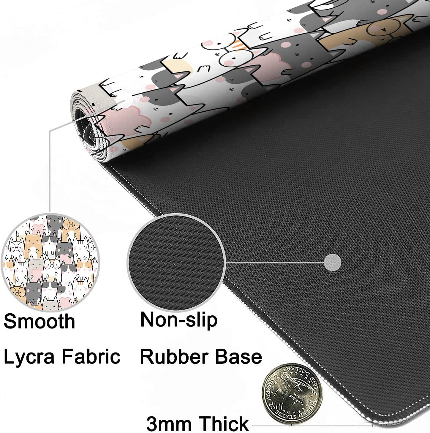Kawaii Cute Cats Desk Mat,Cartoon Animals Extended Gaming Mouse Pad,Large Non-Slip Rubber Base Mousepad with Stitched Edges,Waterproof Mouse Mat Desk Pad for Office Game Home 35.4X15.75 In