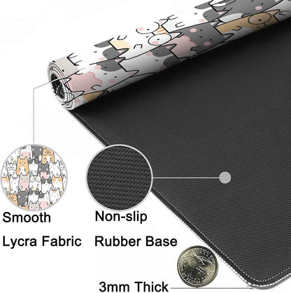 Kawaii Cute Cats Desk Mat,Cartoon Animals Extended Gaming Mouse Pad,Large Non-Slip Rubber Base Mousepad with Stitched Edges,Waterproof Mouse Mat Desk Pad for Office Game Home 35.4X15.75 In