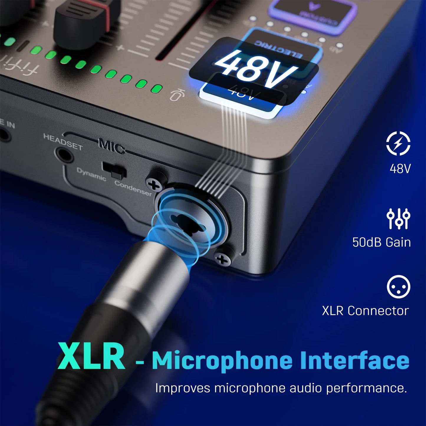 SC3 Gaming Audio Mixer, 4 Channels Audio Interface with Xlr/6.35Mm/3.5Mm Inputs, RGB, Monitor, 48V Power, Mute Button for Streaming, Podcast