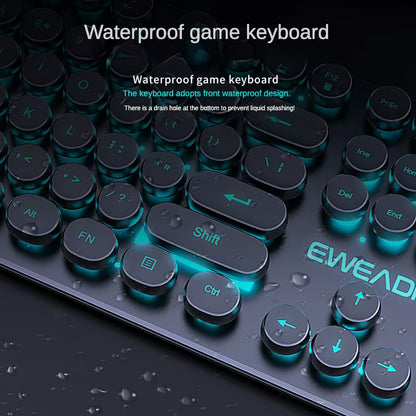 Retro round Punk Mechanical Feel Keyboard Blue Black Switch 104 Keys Usb Wired Gaming Keyboards Rgb Backlit for Pc Laptop Gamers