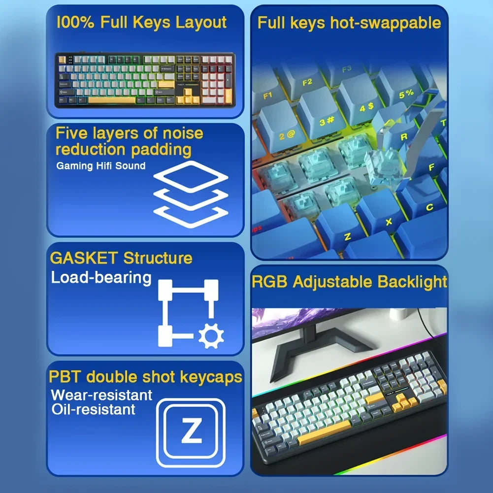 F108 Keyboard 100% Layout 1K Polling Rate Mechanical Gaming Keyboard Hot Swappable Linear Switch with Macro Software