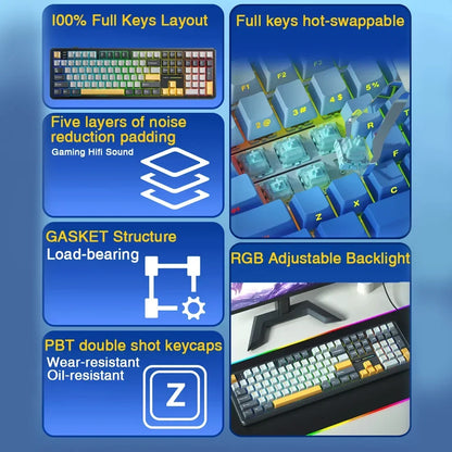 F108 Keyboard 100% Layout 1K Polling Rate Mechanical Gaming Keyboard Hot Swappable Linear Switch with Macro Software